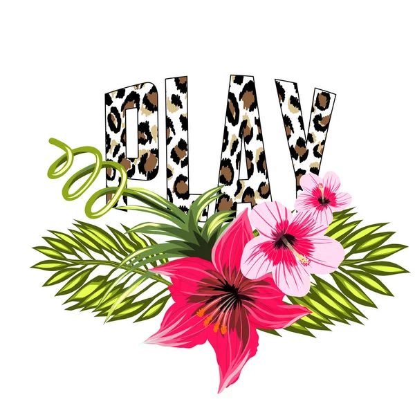 Estampado de leopardo con flores — Vector de stock