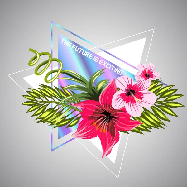 फूलों के साथ होलोग्राफिक प्रिंट — स्टॉक वेक्टर