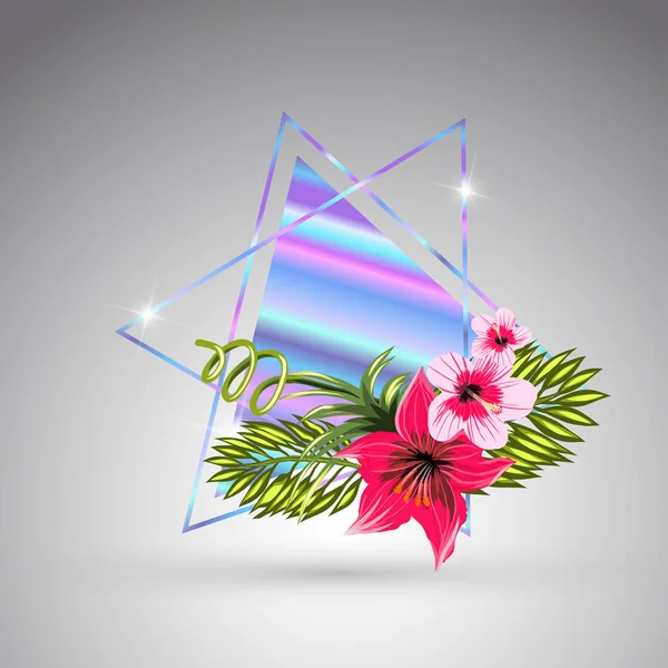 Impresión holográfica con flores — Vector de stock