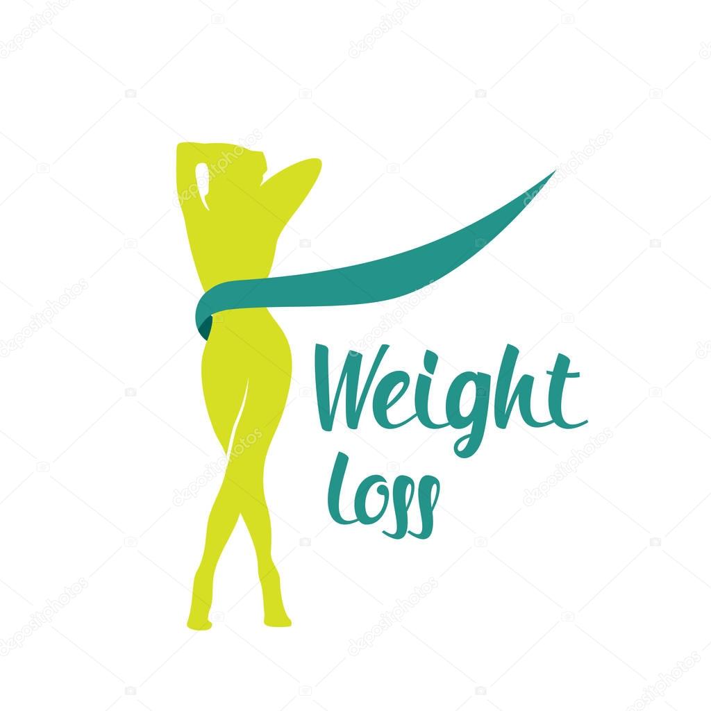 Silhouette woman with centimeter on white background, weight loss shape concept