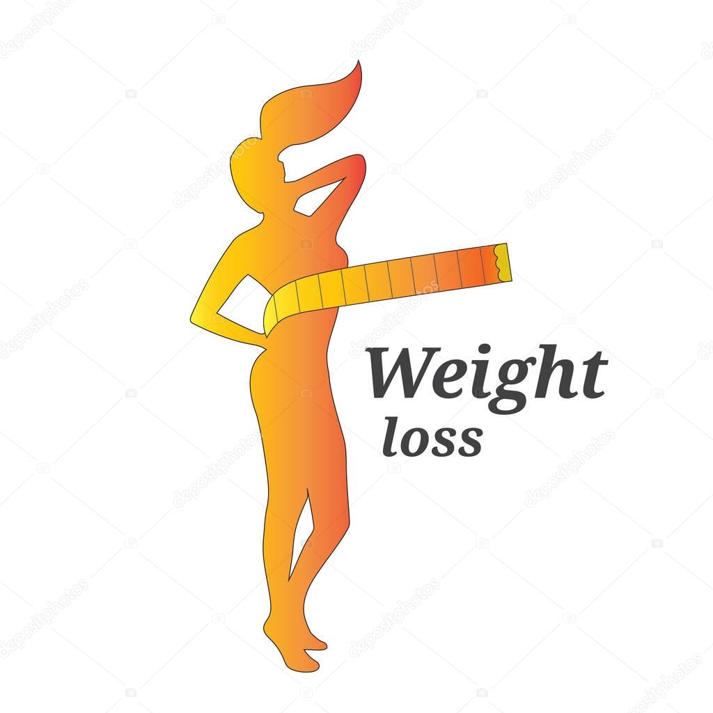 Silhouette woman with centimeter on white background, weight loss shape concept