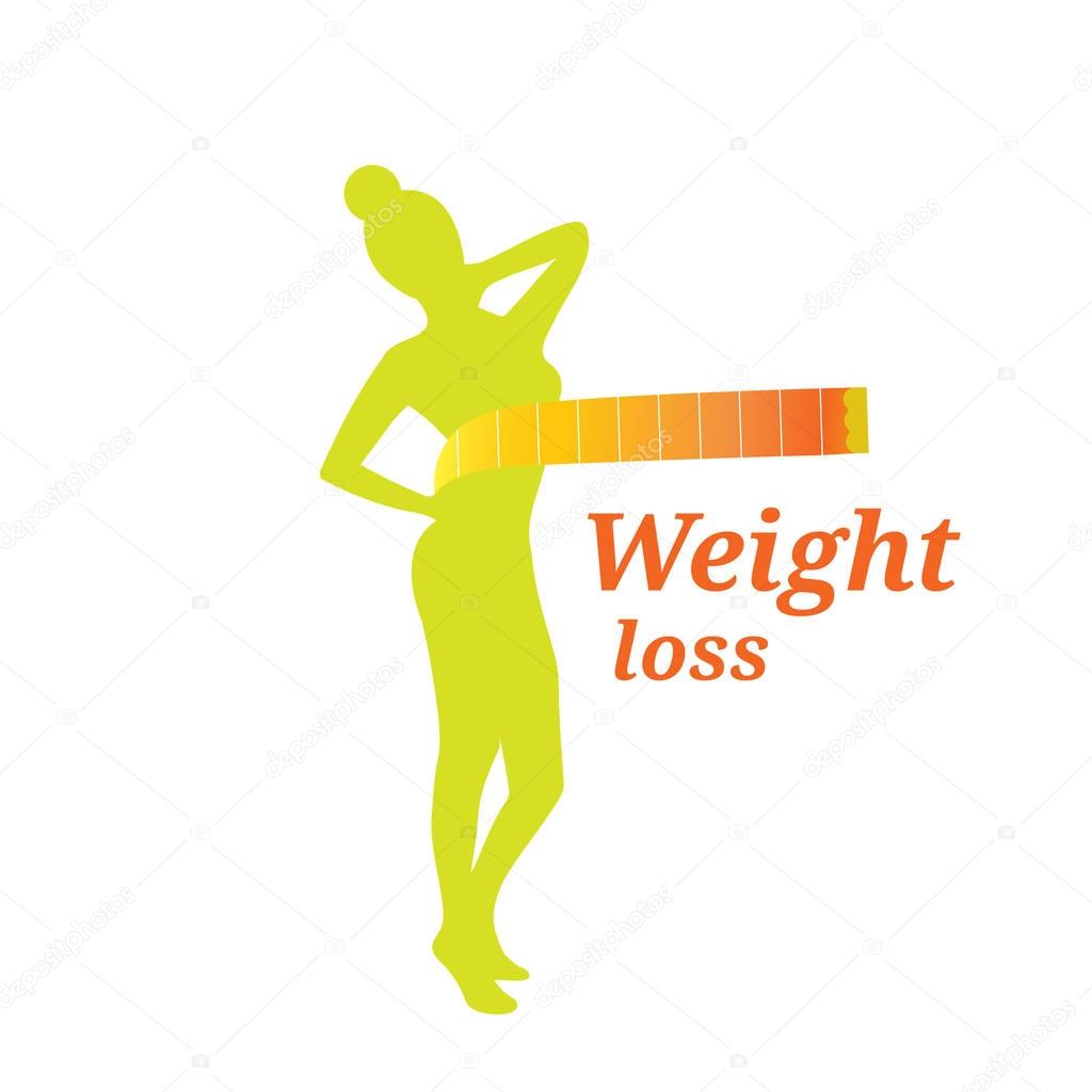 Silhouette woman with centimeter on white background, weight loss shape concept