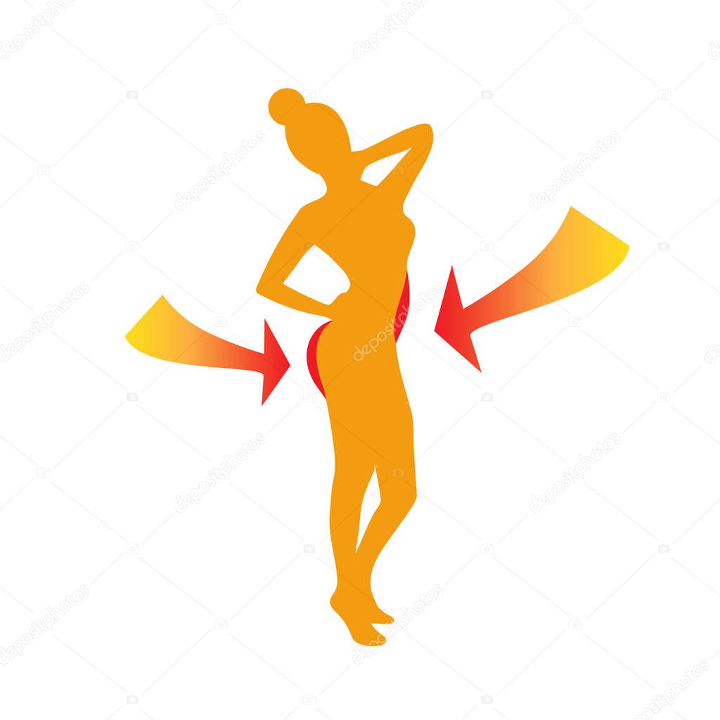 Silhouette woman with arrows on white background, weight loss shape concept