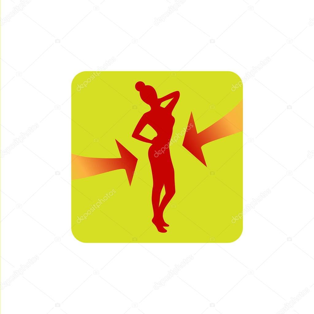 Silhouette woman with arrows on yellow background, weight loss shape concept