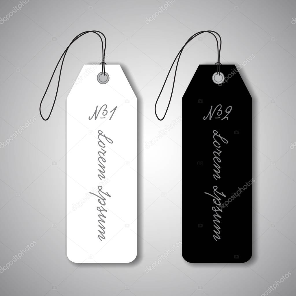 black and white hanging labels