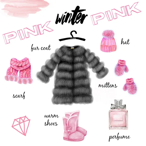 Vinterkollektion kläder och accessoarer — Stockfoto