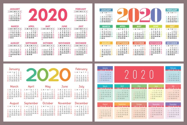 Calendario 2020 Vector Rejilla Bolsillo Plantilla Diseño Simple Conjunto Calendario — Vector de stock