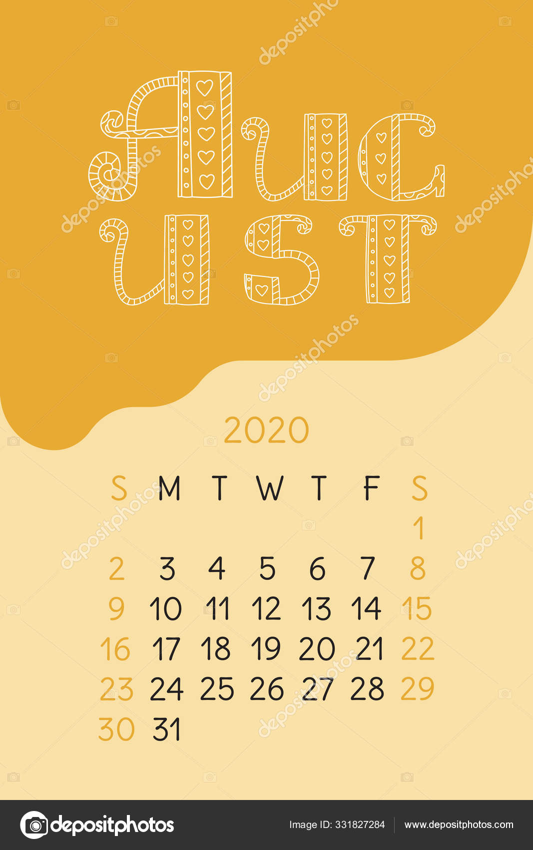 August Calendar 2020 Colorful Calender Vector Hand Drawn Design Doodle  Stock Vector by ©ra.khusnullina@gmail.com 331827284