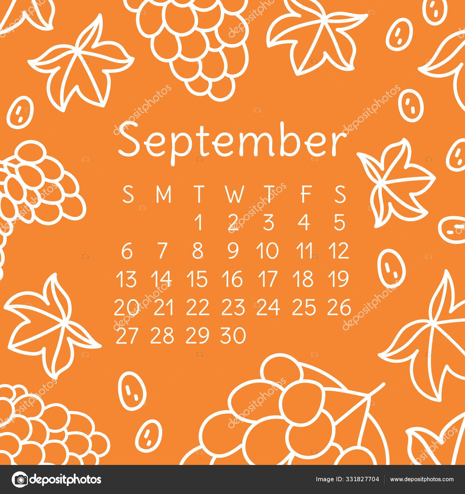 Calendar September 2020 Vector English Wall Calender Template Fruits  Berries Stock Vector by ©ra.khusnullina@gmail.com 331827704