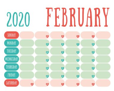 February 2020 diary. Calendar. Cute trend design. New year plann