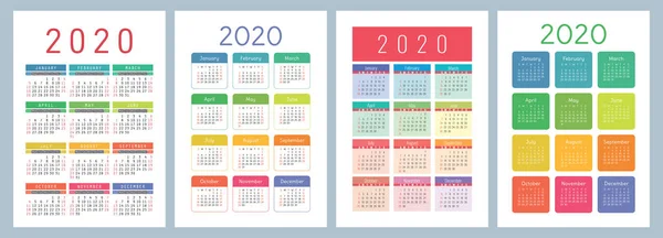 Calendario 2020. Plantilla vectorial. Colorido calendario inglés. Semana. — Vector de stock