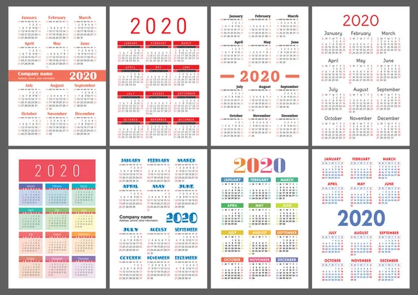 Έτος Προγράμματος 2020 Συλλογή Διανυσματικών Προτύπων Πολύχρωμο Αγγλικό Σετ Calender — Διανυσματικό Αρχείο