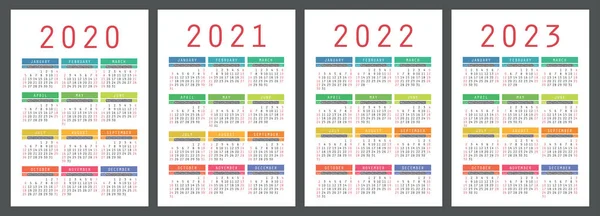 Календар 2020 2021 2022 2023 Англійський Кольоровий Вектор Вертикальна Стіна — стоковий вектор