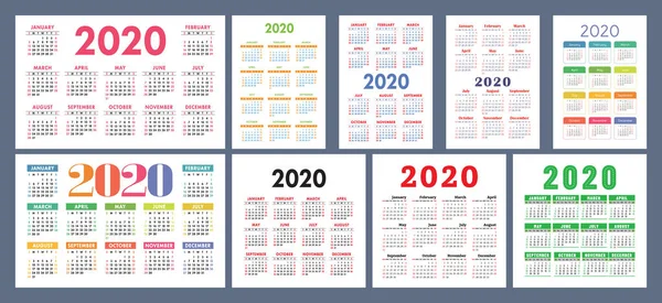 Calendario 2020 Modello Set Design Del Calendario Pianta Quadrata Orizzontale — Vettoriale Stock