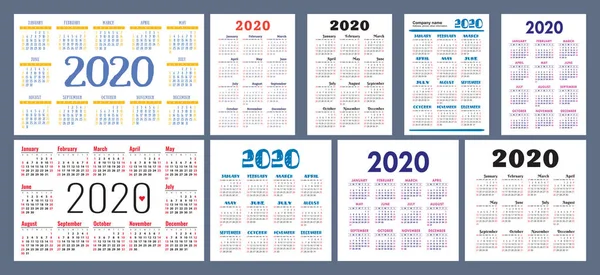 Template Voor Kalender2020 Kalender Ontwerp Set Vector Vierkant Horizontaal Verticaal — Stockvector