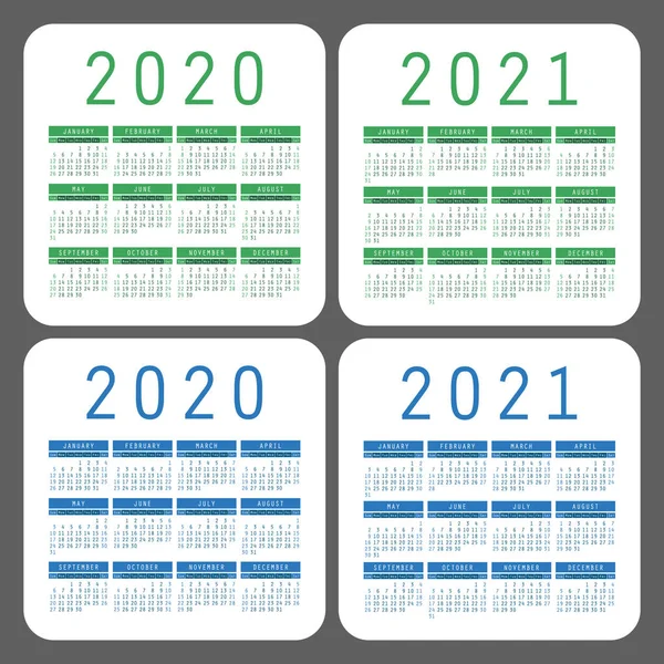 Tijdschema Vastgesteld Voor 2020 2021 Vierkante Vector Kalender Ontwerp Template — Stockvector