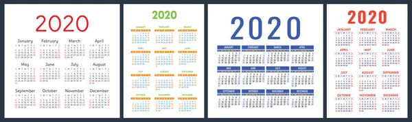 Calendar 2020 Year Set Vector Square Vertical Calender Design Template — Stock Vector