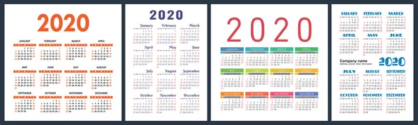 Календар 2020 Року Векторно Квадратний Вертикальний Кальдер Дизайн Шаблону Колоритна — стоковий вектор