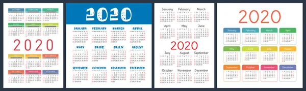 Calendario 2020 Conjunto Años Plantilla Diseño Calendario Vectorial Cuadrado Vertical — Vector de stock