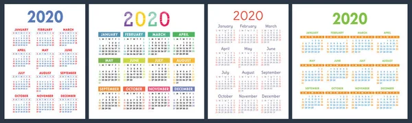 Calendario 2020 Conjunto Años Plantilla Diseño Calendario Vectorial Cuadrado Vertical — Vector de stock