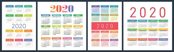 Calendário 2020 Ano Definido Modelo Projeto Calandra Quadrado Vertical Vetorial — Vetor de Stock