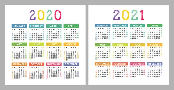 Calendario 2020 2021 Modello Quadrato Progettazione Del Calendario Vettoriale Set — Vettoriale Stock