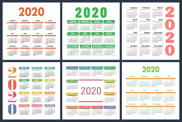 Calendario 2020 Anno Stabilito Modello Design Del Calendario Quadrato Vettoriale — Vettoriale Stock