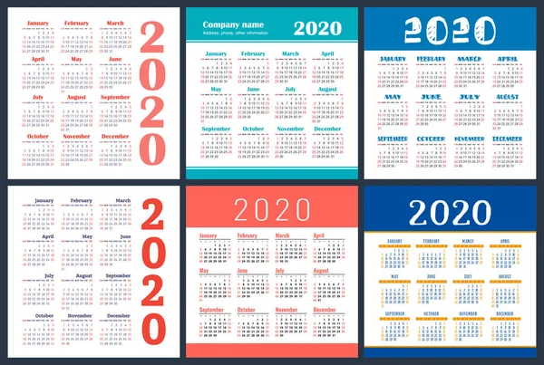 Kalender 2020 Jahr Festgelegt Vektorquadratische Kalander Designvorlage Farbenfrohe Englische Sammlung — Stockvektor