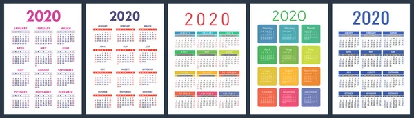 Календар 2020 Року Vector Vertical Calender Template Колоритна Англійська Колекція — стоковий вектор