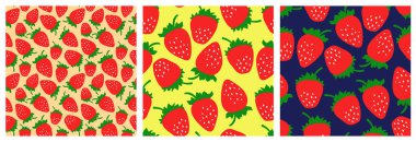 Çilek pürüzsüz desen ayarlandı. Moda kıyafet tasarımı. Yiyecek.