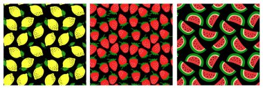 Karpuz, çilek, limon. Meyvesiz desen ayarlandı. Fashi.