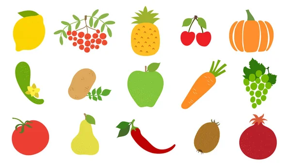 Citron, rönn, rönn, rönn, äpple, ananas, granatäpple, körsbär — Stock vektor