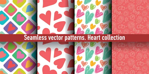 Heart seamless pattern set. Vector love illustration. Valentine' — Stock Vector