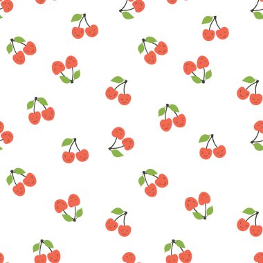 Çocuğun kusursuz kalıbı. Gülümseyen kiraz. Meyve desenli. Des