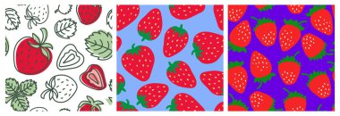 Çilek pürüzsüz desen ayarlandı. Moda tasarımı. Bana ver.