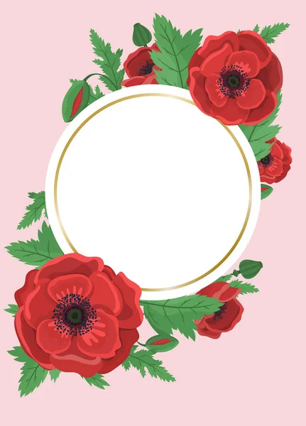 Moldura floral para convite de casamento. Flores de papoula. Vector desig — Vetor de Stock