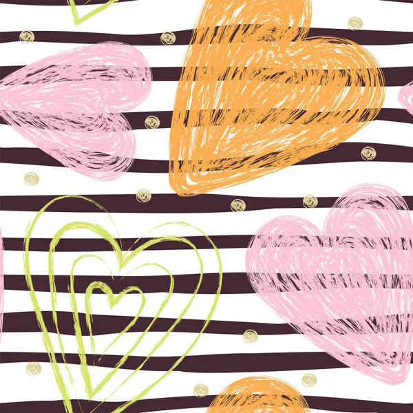 Herznahtloses Muster. Vektor Liebe Illustration. Streifen, Zebra. — Stockvektor