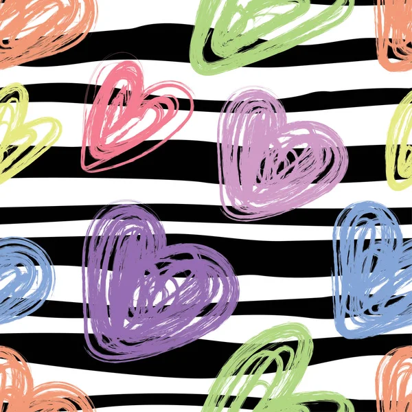 Heart seamless pattern. Vector love illustration. Strip, zebra. — Stock Vector