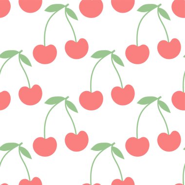 Kirazsız desen. Kırmızı dut. Moda tasarımı. Mutfak örtüsü, perde ya da bulaşık bezi için yiyecek baskısı. El çizimi duvar kağıdı. Vektör çizim arkaplanı