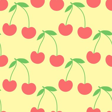 Kirazsız desen. Kırmızı dut. Moda tasarımı. Mutfak örtüsü, perde ya da bulaşık bezi için yiyecek baskısı. El çizimi duvar kağıdı. Vektör çizim arkaplanı