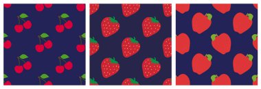 Kiraz, çilek ve elma. Meyve ve dutsuz desenler