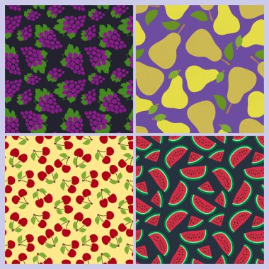 Üzüm, armut, kiraz ve dikişsiz karpuz deseni. Böğürtlen