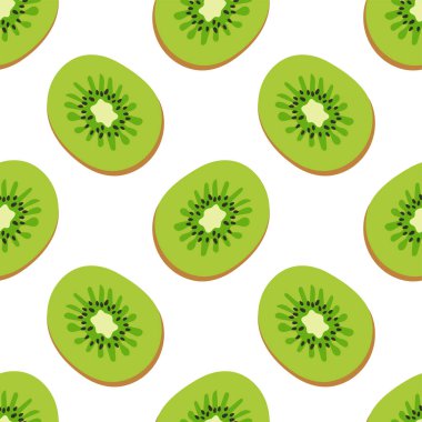 Kivi meyvesi pürüzsüz desen. Moda tasarımı. Mutfak örtüsü, perde ya da bulaşık bezi için yiyecek baskısı. El çizimi duvar kağıdı. Vektör çizim arkaplanı