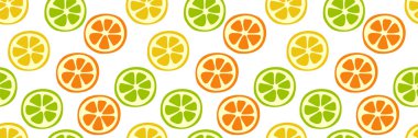 Citrus dilimlenmemiş desen. Limon, limon, portakal ve mandalina. Tatlı, egzotik tropik meyveler. Moda tasarımı. Elbise, tekstil, perde ya da çarşaf için yiyecek baskısı. El çizimi vektör çizimi. Vegan menüsü