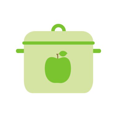 Çevir. Düz tabaklar. Yeşil elma. Metal veya plastik örneği. Birlikte