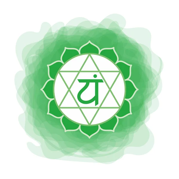 Icône Anahata. Le quatrième chakra du cœur. Vecteur vert cercle fumé — Image vectorielle