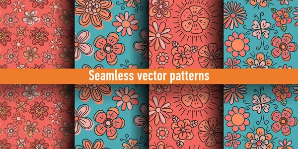 Conjunto de patrón sin costura floral. Flores. Color vector fondo. S — Vector de stock