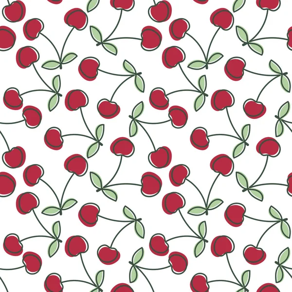 Бесшовный рисунок вишни. Свежая ягода. Векторный эскиз b — стоковый вектор