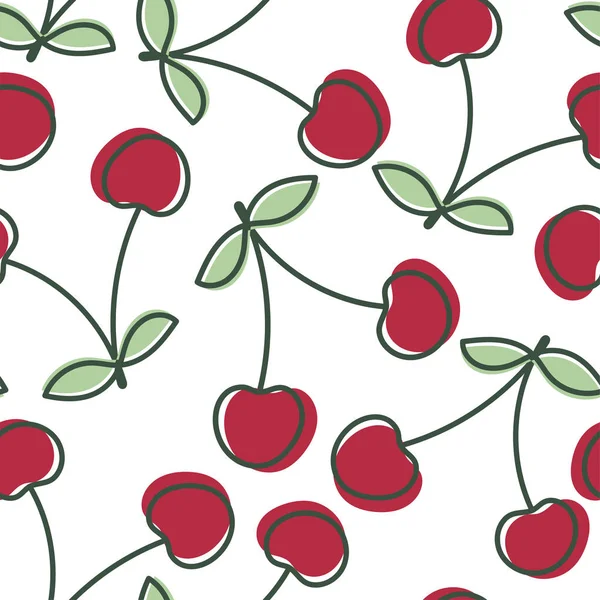 Cherry seamless pattern. Hand drawn fresh berry. Vector sketch b — Stock Vector