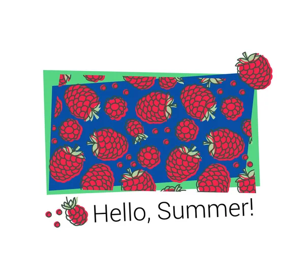 Raspberry pattern. T-shirt print. Hello summer. Vector sketch. H — ストックベクタ